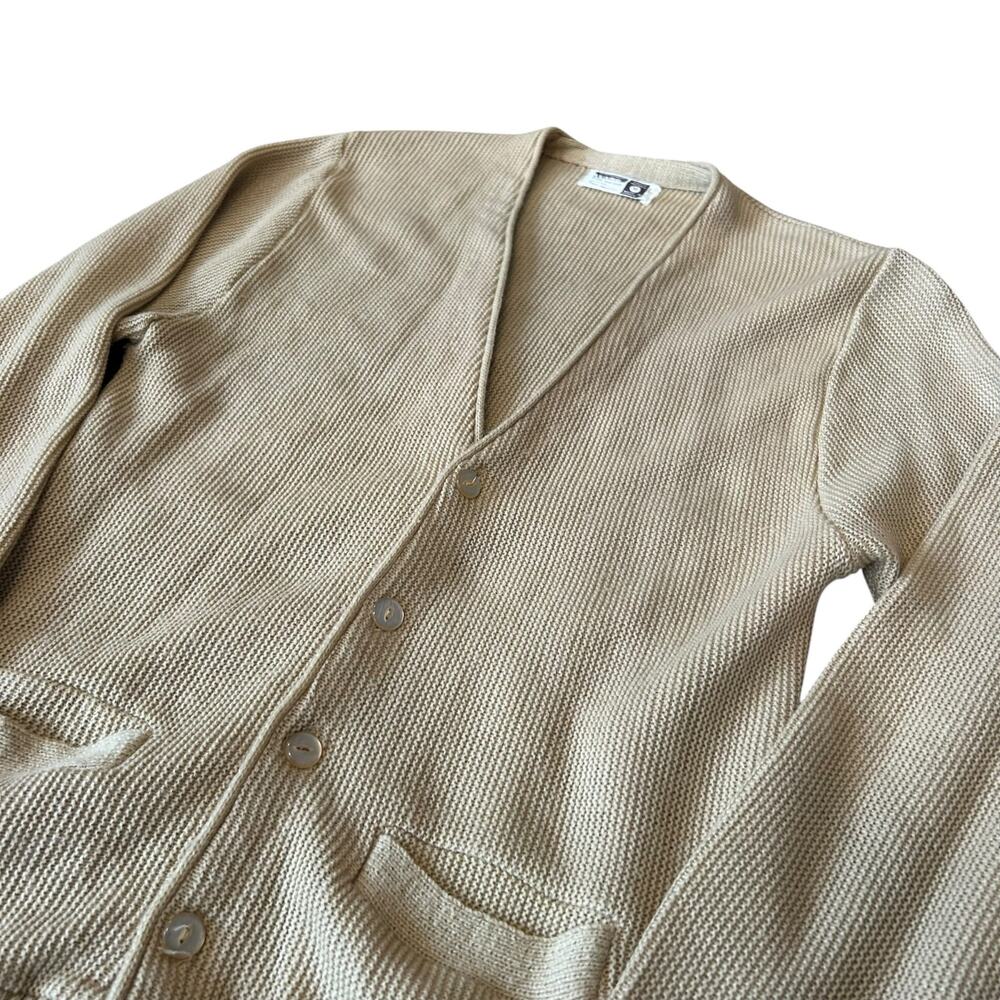 Vintage 70s Acrylic Gold Khaki Cardigan Sz Medium - Picture 8 of 13